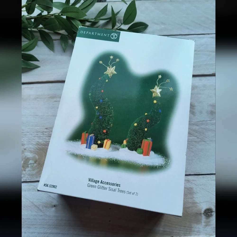 Department 56 Green Glitter Sisal Trees Christmas Village Accessories 11